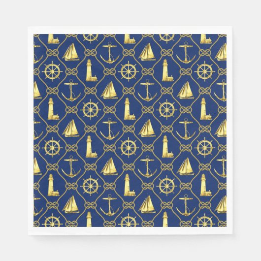 Serviette En Papier Design nautique or et bleu (Devant)