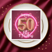 Serviette En Papier Design Neon Glow Up Rose Gold 50e anniversaire