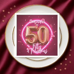 Serviette En Papier Design Neon Glow Up Rose Gold 50e anniversaire