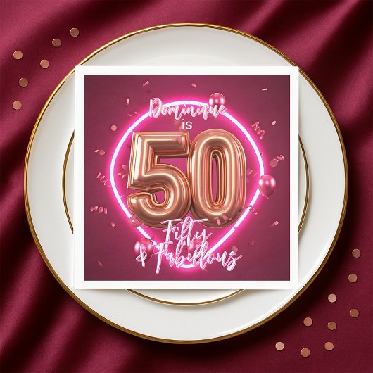 Serviette En Papier Design Neon Glow Up Rose Gold 50e anniversaire