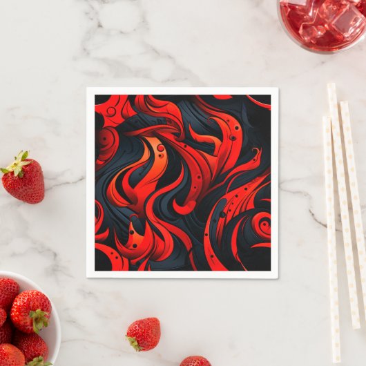 Serviette En Papier Design rouge et noir (En situation)