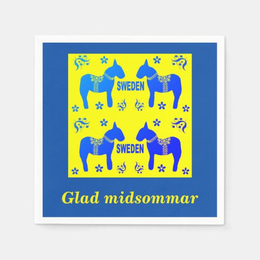 Serviette En Papier design scandinave, Personnalisé Glad midsommar (Devant)