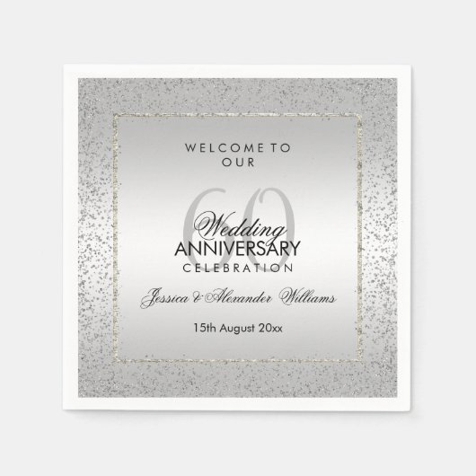 Serviette En Papier Design Silver Confetti 60e Mariage (Devant)