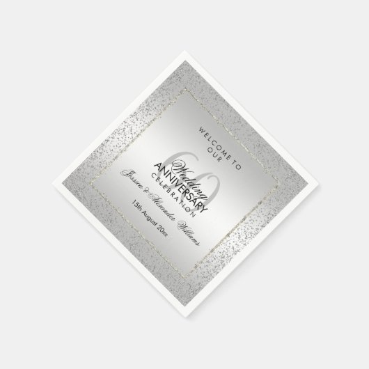 Serviette En Papier Design Silver Confetti 60e Mariage (Coin)
