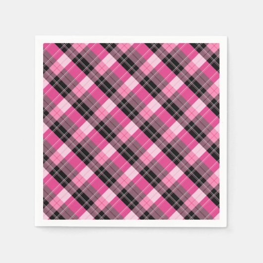 Serviette En Papier Designer plaid /tartan motif rose et noir (Devant)