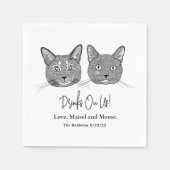 Serviette En Papier Dessin à la main de deux chats avec des boissons p (Devant)