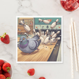 Serviette En Papier Dessin animé de pigeons drôles jouant au bowling s