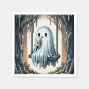 Serviette En Papier Dessin animé Halloween fantôme avec cône de glace
