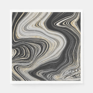 Serviette En Papier Dessin d'agate noir et or