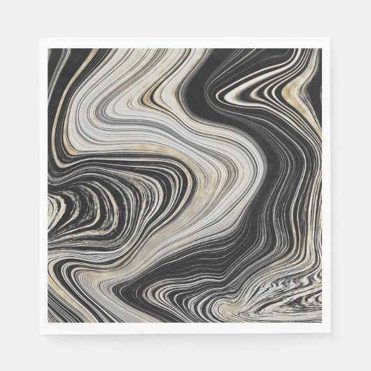 Serviette En Papier Dessin d'agate noir et or (Devant)