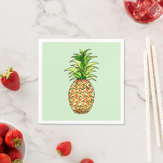 Serviette En Papier dessin d'ananas aquarelle (En situation)
