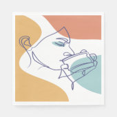 Serviette En Papier dessin d'art affiche d'une femme buvant du café (Devant)