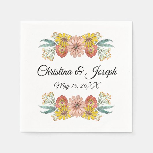 Serviette En Papier Dessin d'art de Zinnia - Wreath de texte personnal (Devant)