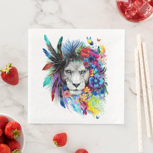Serviette En Papier Dessin d'art tableau représentant le lion (En situation)