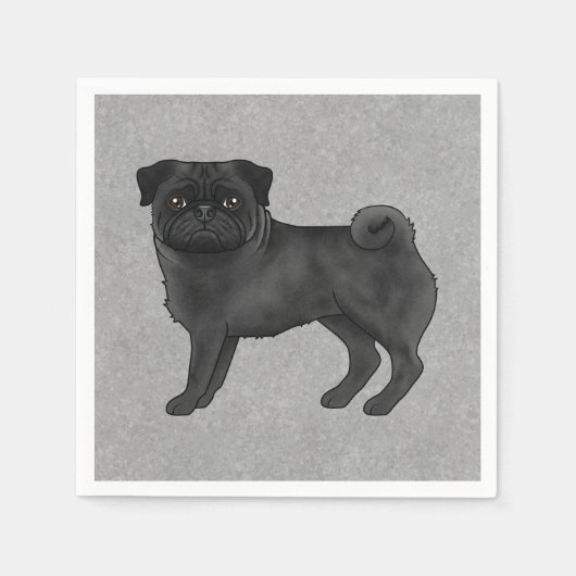 Serviette En Papier Dessin de canine de chien Carlin noir Illustration (Devant)
