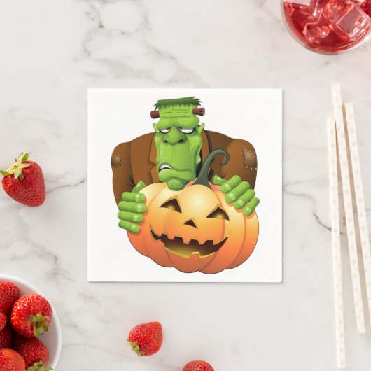 Serviette En Papier Dessin de Frankenstein Monster avec Citrouille (En situation)