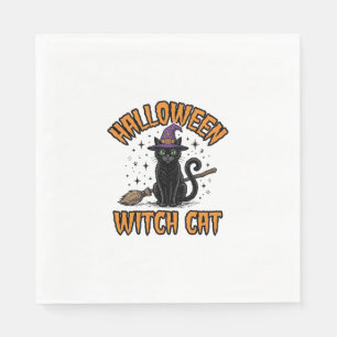 Serviette En Papier Dessin de gravure vintage de chat de sorcière d'Ha