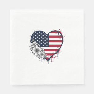 Serviette En Papier Dessin de gravure vintage floral cœur patriotique_
