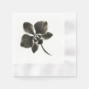 Serviette En Papier Dessin de ligne orchidée - Design floral d'encre s