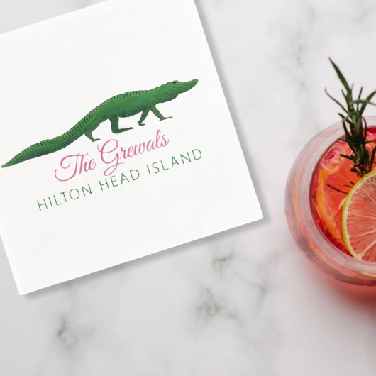 Serviette En Papier Dessin de mariage d'alligator rose