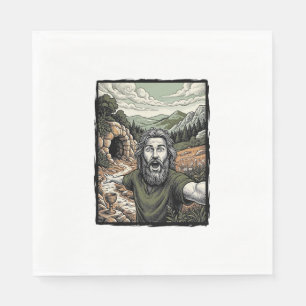 Serviette En Papier Dessin de portrait barbu surpris de gravure vintag