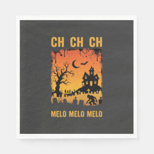 Serviette En Papier Dessin de silhouette de maison hantée de sorcière