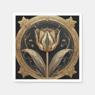 Serviette En Papier Dessin de tulipe or et noir