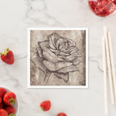 Serviette En Papier Dessin d'encre Rose rustique (En situation)