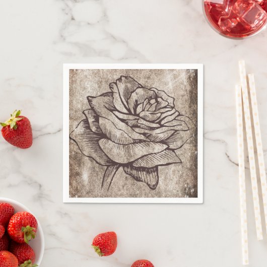 Serviette En Papier Dessin d'encre Rose rustique (En situation)