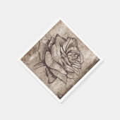 Serviette En Papier Dessin d'encre Rose rustique (Coin)