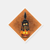 Serviette En Papier Dessin d'Halloween au chat effrayé sur Citrouille (Coin)