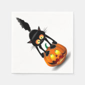 Serviette En Papier Dessin d'Halloween au chat effrayé sur Citrouille (Devant)