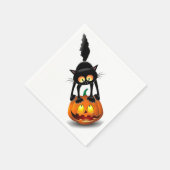 Serviette En Papier Dessin d'Halloween au chat effrayé sur Citrouille (Coin)
