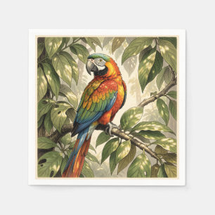 Serviette En Papier Dessin d'un oiseau perroquet sur un arbre