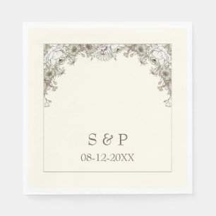 Serviette En Papier Dessin fleurs ivoire vintage mariage