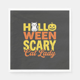 Serviette En Papier Dessin Halloween Dame Chat Effrayant_1