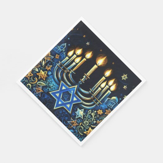 Serviette En Papier Dessin Hanoukka Gift Menorah Pastel (Coin)