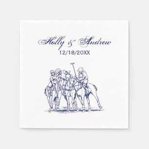 Serviette En Papier Dessin stylisé vintage de match de polo #1 bleu