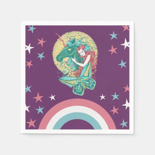 Serviette En Papier Dessin Sweet Girl Et Unicorne (Devant)