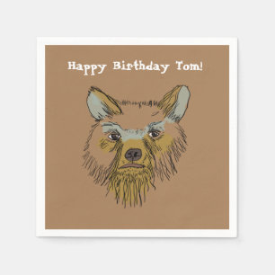 Serviette En Papier Dessin Visage Ours Anniversaire Personnalisé