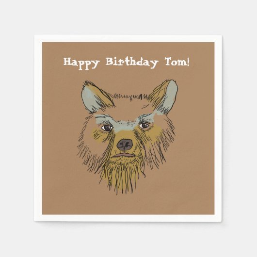 Serviette En Papier Dessin Visage Ours Anniversaire Personnalisé (Devant)
