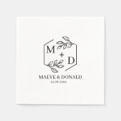 Serviette En Papier dessous de verre de mariage monogramme noir et bla (Devant)