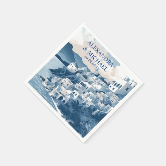 Serviette En Papier Destination Grèce Mariage Santorin (Coin)