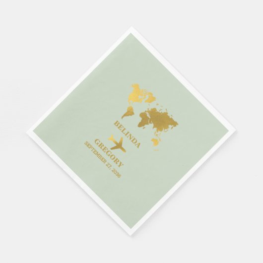 Serviette En Papier Destination Mariage Monde Passport Sage Vert Or (Coin)