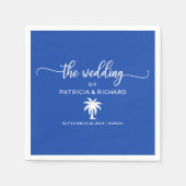 Serviette En Papier Destination Mariage Royal Bleu et Palmier Blanc (Devant)