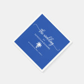 Serviette En Papier Destination Mariage Royal Bleu et Palmier Blanc (Coin)