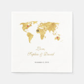 Serviette En Papier Destination Romantique Mariage Gold World Carte (Devant)