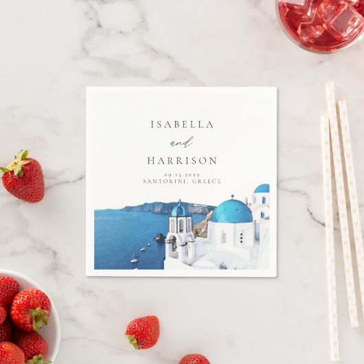 Serviette En Papier Destination Skyline SANTORINI GRÈCE (En situation)