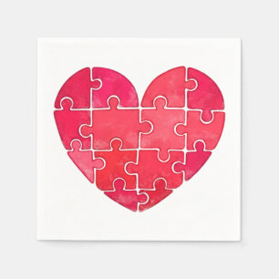 Serviette En Papier Détails adorables : cœur de puzzle rouge à l'aquar