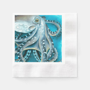 Serviette En Papier Détails de l'aquarelle bleu octopus
